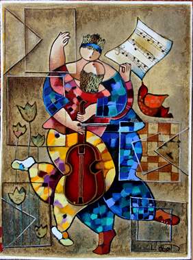 Dorit Levi-הדפס משי על עץ-הדפס נמכר-613 : image 1